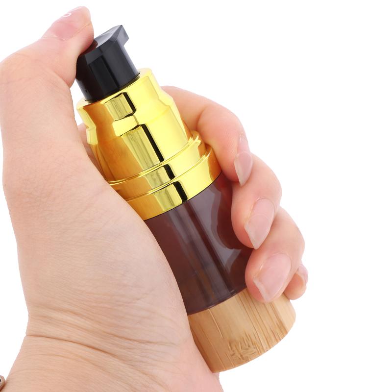 Travel Size Airless Pump Bottles Bamboo Plastic Refillable 30ml 50ml Leakproof Cosmetic Containers for Skincare