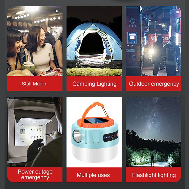 Outdoor Solar Camping Light High Power Work Light LED Flashlight Emergency Power Bank Tent Hanging Lamp Lantern Rechargeable