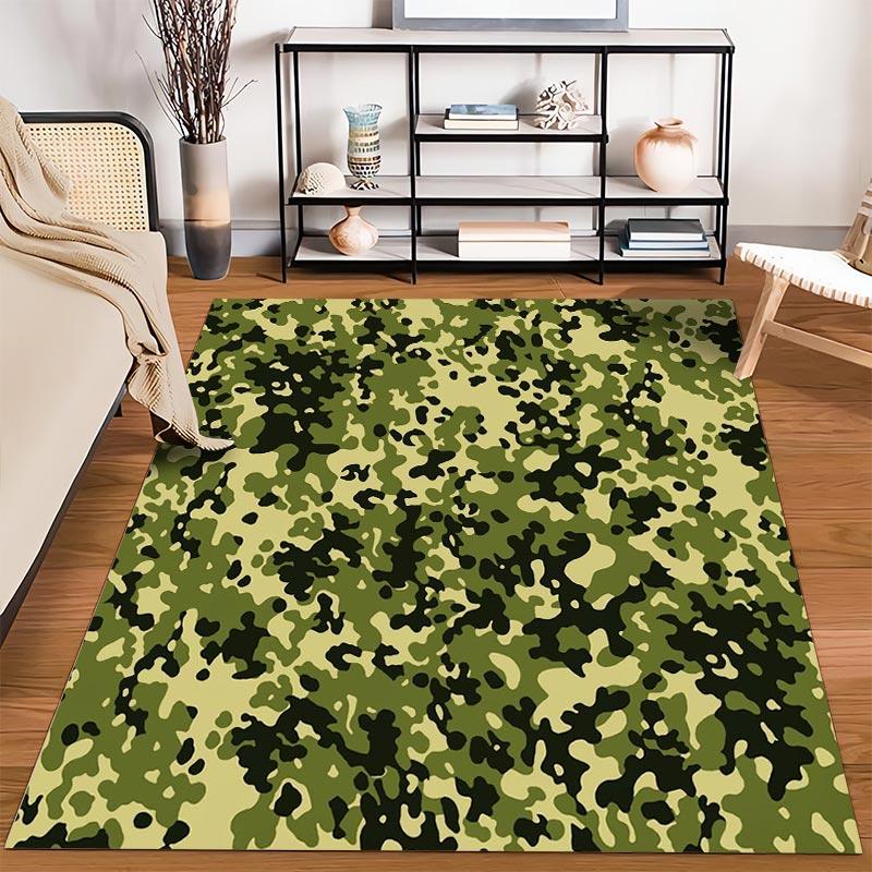 Camouflage-Muster Teppich mit Grün1Schwarz1und Beige Wald Militärdesign Geeignet für die Verwendung als Anti-Rutsch1 für1Zimmer und Schlafzimmer Sofas