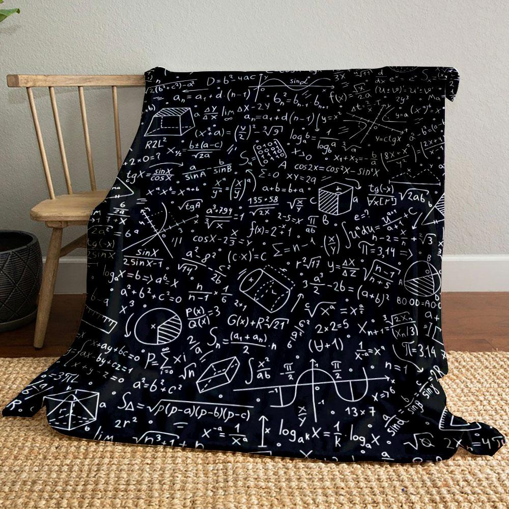 The pattern consists of mathematical formulas, graphs, and geometric shapes. for all seasons blanket lunch break throw gift