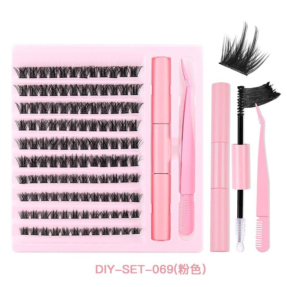 5D Volume Eyelash Clusters DIY Kit with Natural Wispy Bundles, Eyelash Glue Set for Self Application, Beginner Friendly Daily Home Eyelash Extensions
