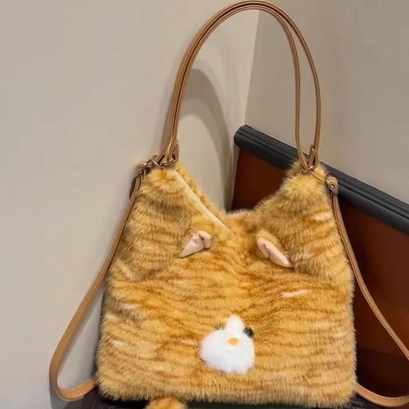 Cute Cute Kitten Backpack Large Capacity Plush Commuter Shoulder Bag Travel Tote Bag One Pack and Multiple Backs