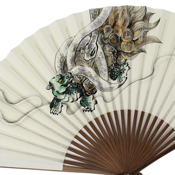 Kimono Antibacterial Washi Paper Four Sacred Beasts Karaki 22cm [Stylish Iroha] Kyoto-style Fan, Fan, Design, Wood, Men's, (Genbu)