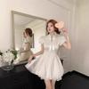 Elegant A-Line Midi Dress With Mandarin Collar Short Sleeve Princess Fit-and-Flare Style Women 2025