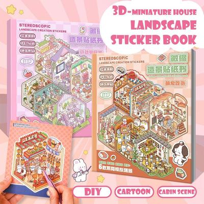 Cartoon 3D Landscape Sticker Book Three-dimensional DIY Hand Tent Landscape Stickers Cabin Scene Pocket Sticker