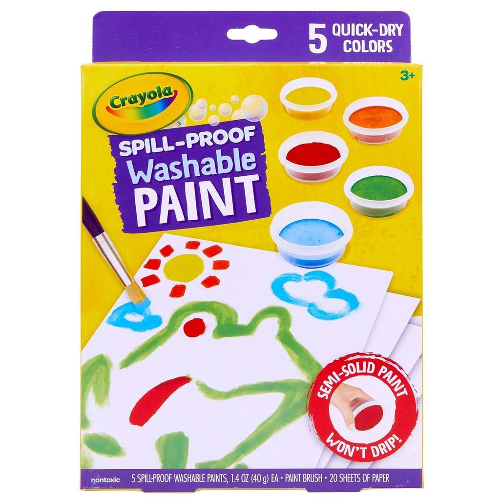 CRAYOLA Spill-Proof Washable Paint Set, 5-Color with Paper Sheets