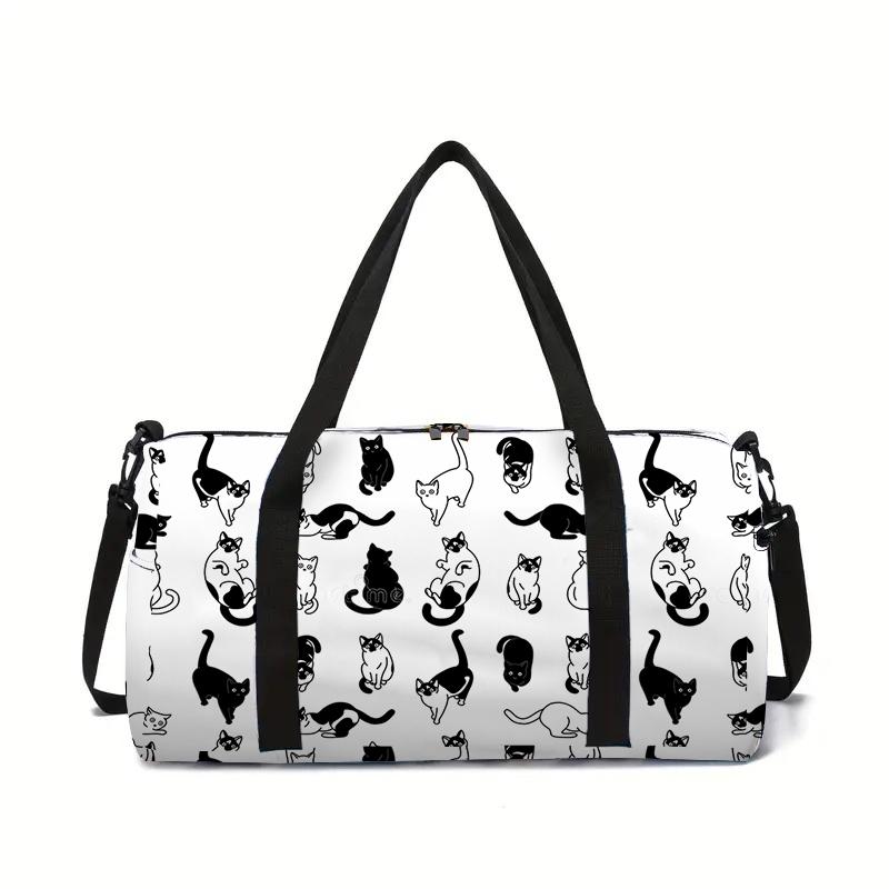 Bolsa de equipaje de gran capacidad con cabeza de gato de dibujos animados para niños y niñas, los mejores regalos, bolsas de lona de viaje planas de dibujos animados 2D, bolso de mano para niños