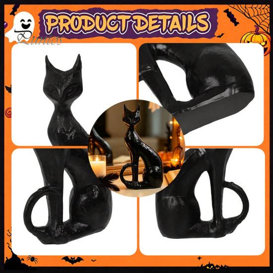 Spooky Home Decor Cute Witch Cat Resin Figurine, Halloween Garden Statue, Ornaments for Yard Patio Balcony Window Sill Outdoor Seasonal Decorative
