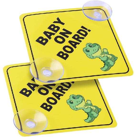 Cobee Baby On Board Car Warning Signs, 2 Pcs 5"X5" Safety Car Sign With Double Suction Cups, Baby In Car Sticker For Car Window Cling Reusable