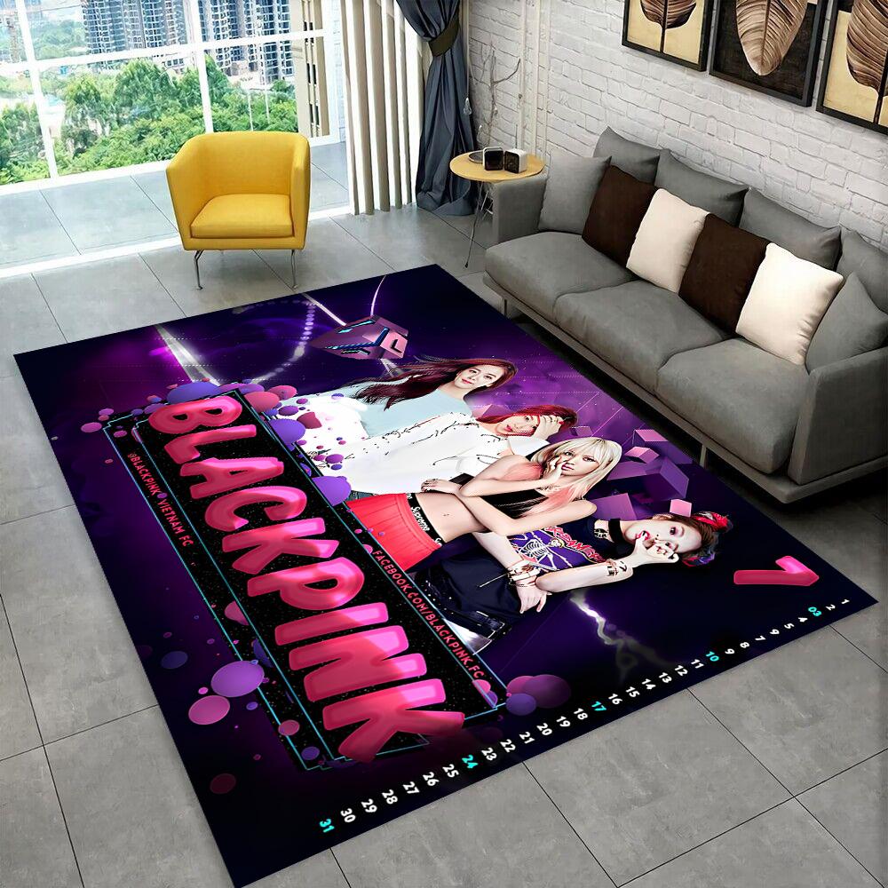 Kpop Girls 3D B-black and Pink-k HD Rug Carpet for Living Room Bedroom Home Decor,Floor Mat Non-slip Decoration for Sofa Doormat