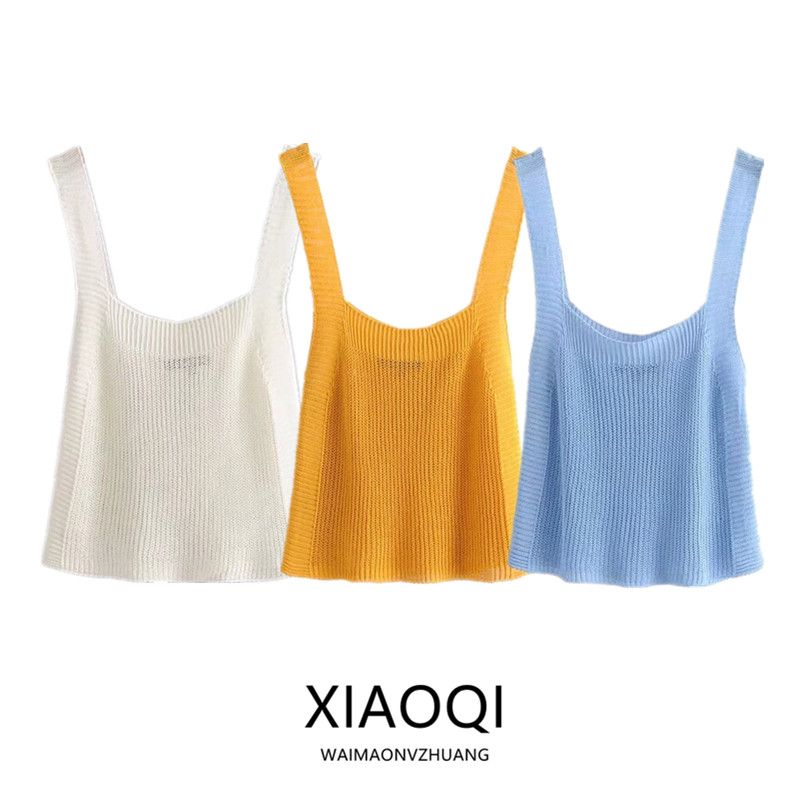 Fashion Style 2024 New Fall Women's Clothing Easiest for Match Textured Shoulder Strap Tops Knitting Short Vest 2488001