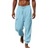 Fashion Men's Cotton Linen Casual Pants Drawstring Multi-Pocket Tie-Dye Solid Colour Loose Large Size Workwear Trousers Man