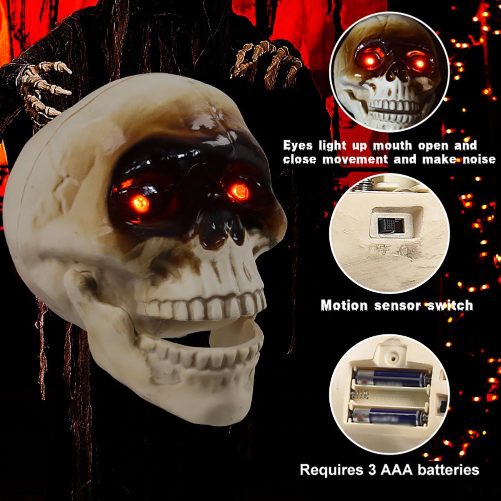 Motion Sensor Animated Skull Head with LED Scream Halloween Prop for Yard/Ghost House Realistic Scream & Glowing Eyes for Horror Theme