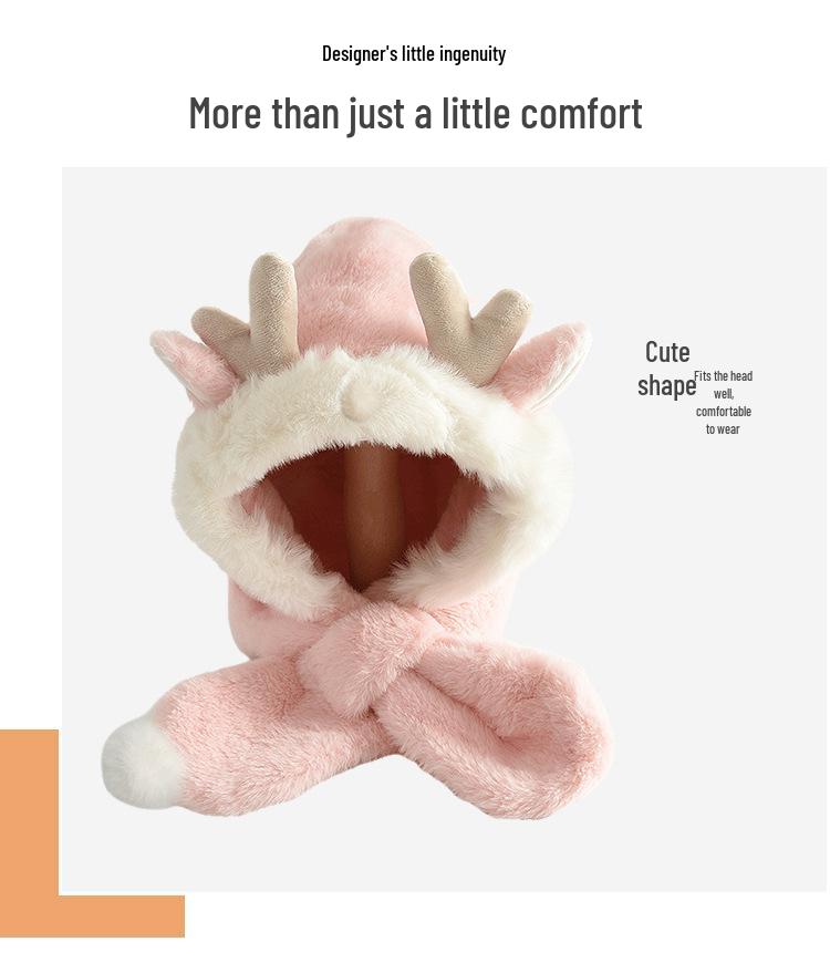 Children's Plush Antler Hat & Scarf Set: Windproof, Thickened Ear Protection for Outdoor Cycling