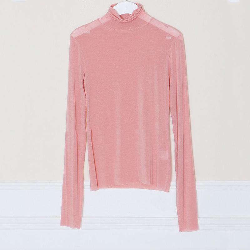 Korean Dongdaemun High Neck Spicy Girl Long Sleeve Slimming Top for Women One Size розовый