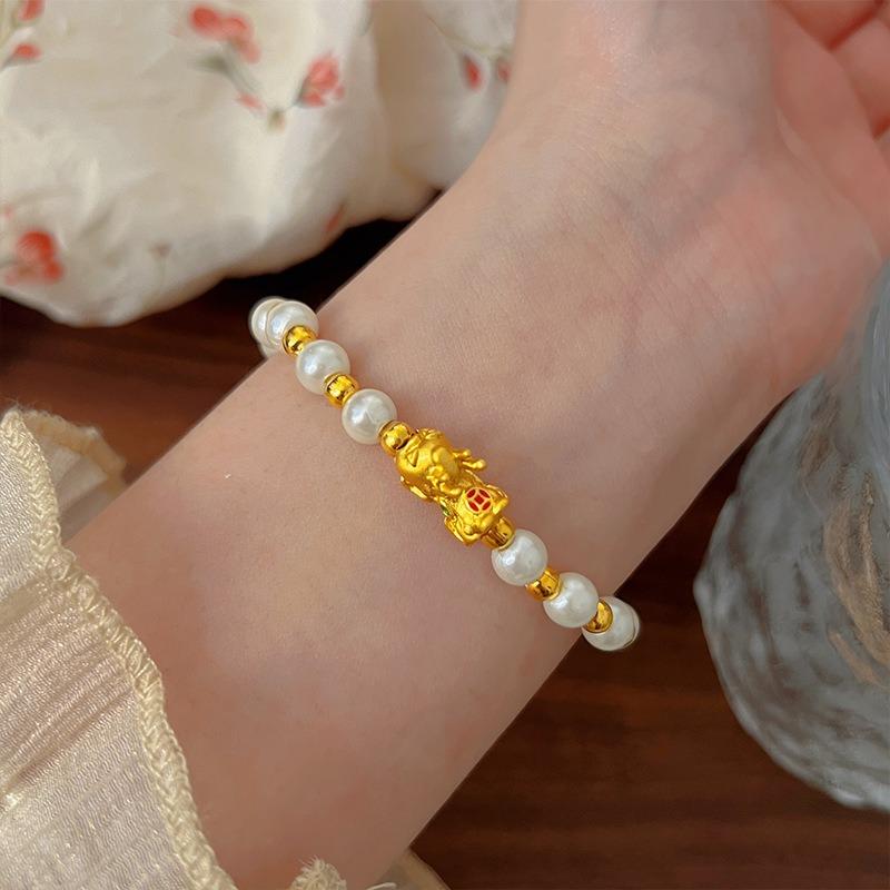 Bracelet Perle Irregulière Forme Spéciale Française Bracelet Femmes Niche Luxe Léger Exquis Doré Demi-Bracelet Bracelet Accessoires