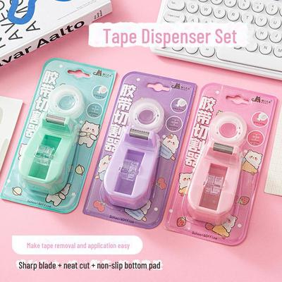 Portable Manual Tape Cutter Set: Compact Macaron Color Tape Dispenser for Office and Packing