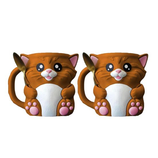Cat Ice Cream Pint Holder with Spoon Reusable Pint Sleeve for Ice Cream Soda Beer Cans Holder Comfortable Grip Dessert Table Accessory