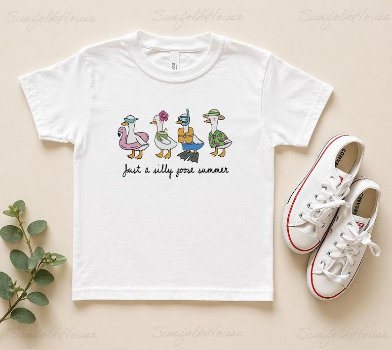 Just A Silly Goose Summer Shirt Youth, Funny Goose Beach Kids Tee, Cute Vacation Duck Graphic T Shirt for Boys Girls 110