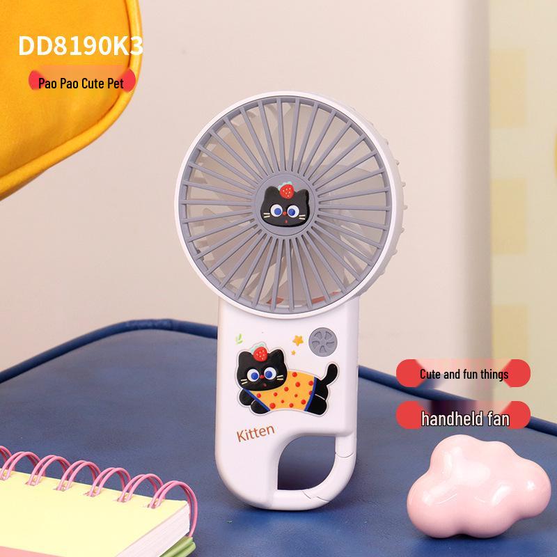 2026 Cartoon Portable USB Rechargeable Handheld Fan with Three-Speed Adjustment for Students and Dorm Rooms Color Box + USB Charging Cable