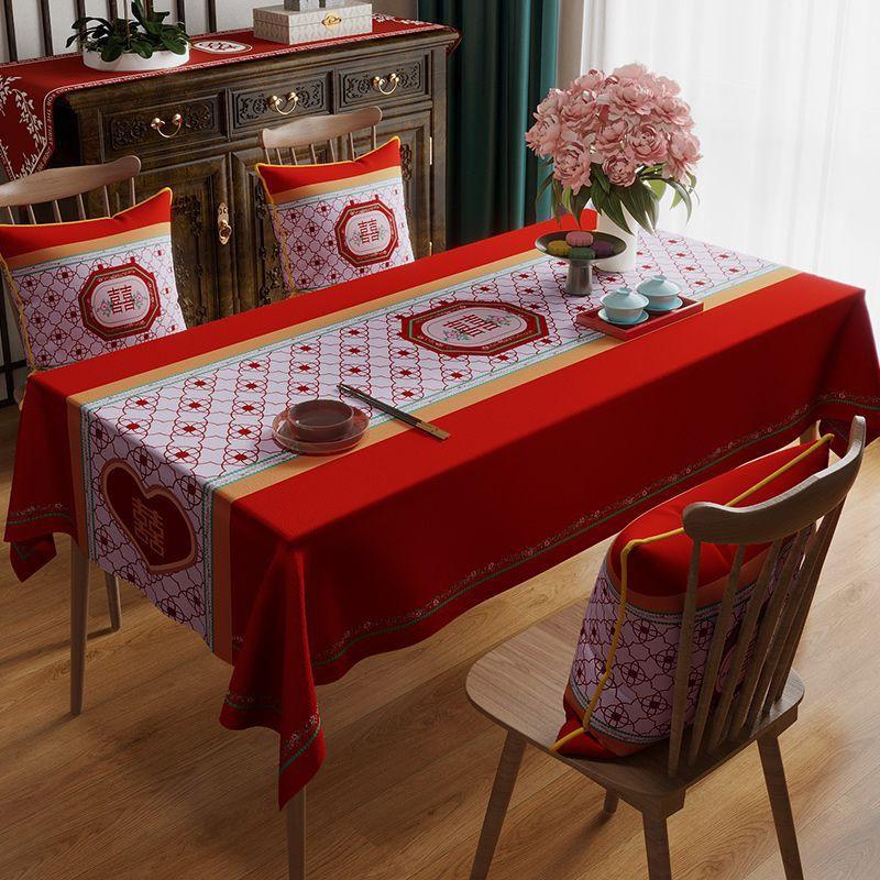 Elegant Red Wedding Tablecloth Rectangular Velvet Waterproof Decorative Dining Table Cover Banquet Celebration