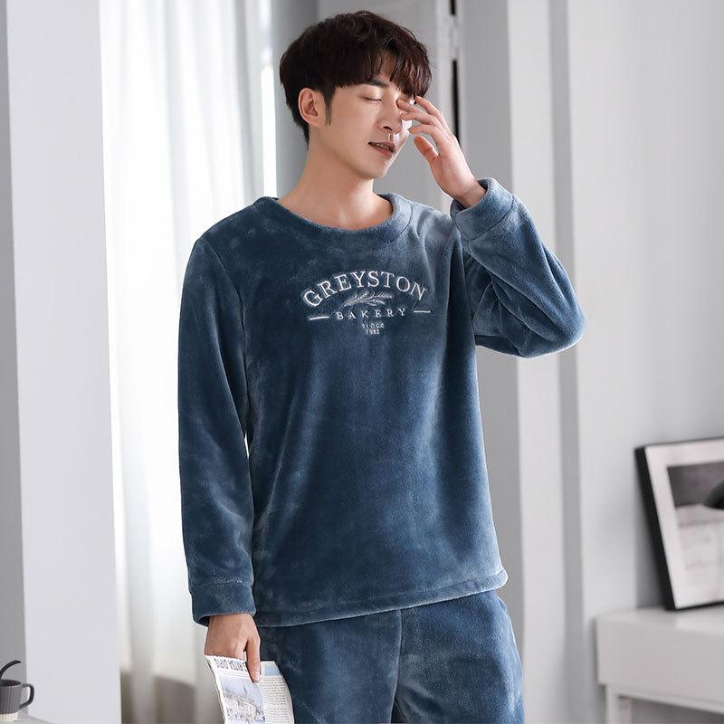 Korallfleece Pyjamas Herr Höst Och Vinter Förtjockad Fleece Varm Herr Flanell Loungewear Vinter Stor Storlek Kostym