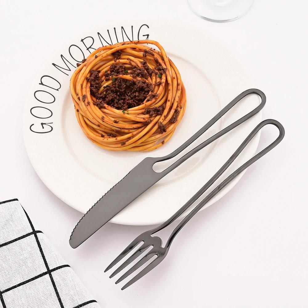 24Pcs Black Dinnerware Set Knife Fork Spoon Cutlery Set Stainless Steel Cake Fork Coffee Spoon Tableware Party Kitchen Flatware