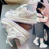 Girls Chunky Sneakers With Floral Print PU Leather Casual Shoes Kids Ages 4-12 Rubber Sole