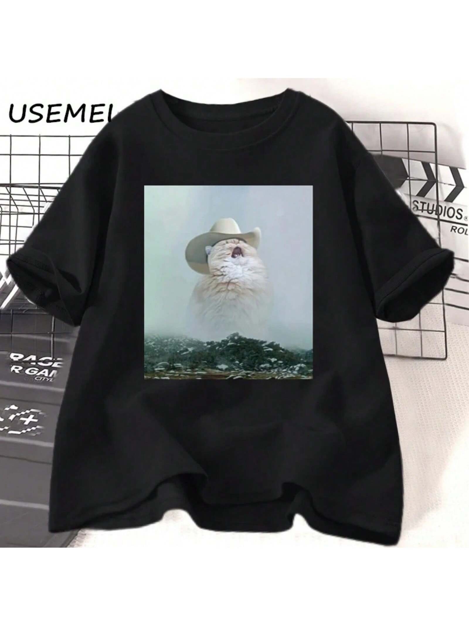 Cowboy Cat T-Shirt Funny Crazy Cat Printed Tshirt Wounisex unisex Cotton Short Sleeve T Shirt Summer unisex s Clothing Graphic 2 S разноцветный