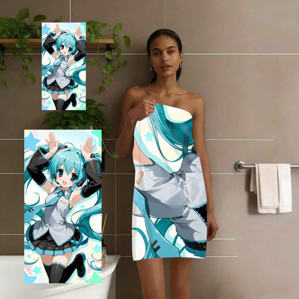 Hatsune Miku Beach Towel, Quick Dry Anime Vocaloid Bath Towel for Swimming & Travel