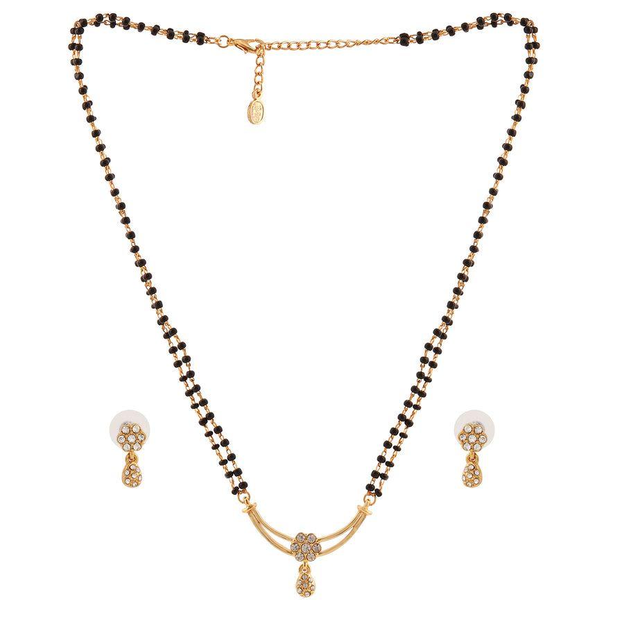 Estele 24-karätig vergoldetes Blumen-Halsketten-Set mit Mangalsutra-Doppellinie