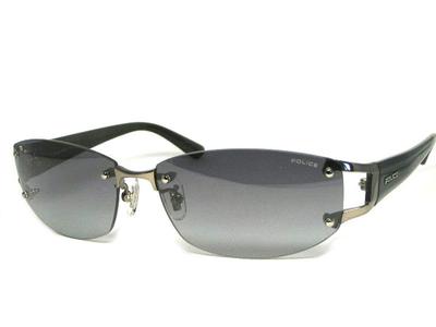 Gafas de sol Police POLICE SPLC60J 568N 59 con estuche, protección UV, sin montura, dos puntas, modelo japonés 2021, montura ovalada de titanio combinada, gris brillante