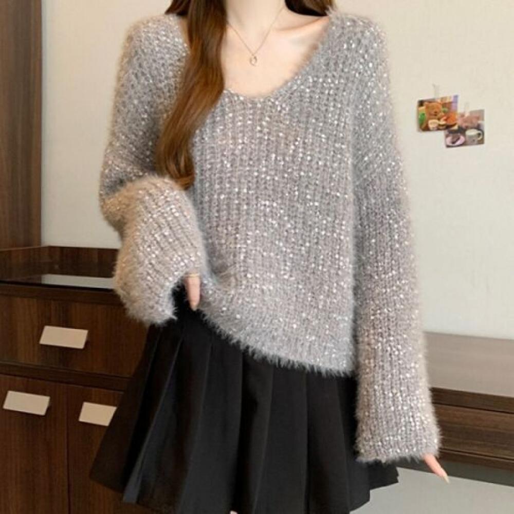 NaVaVa Women S Pearl V Neck Long SleeVe Knit Sweater Nk3399