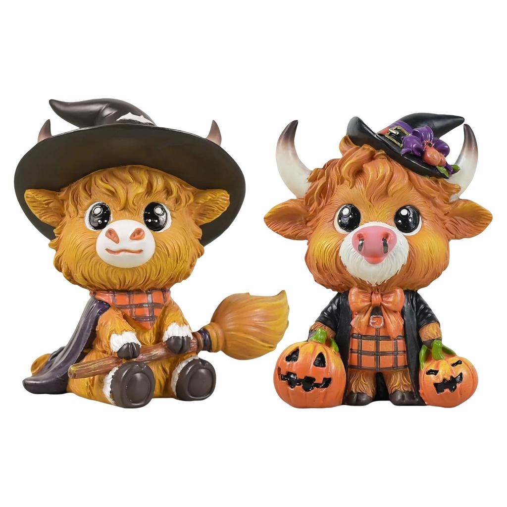 Cow Figurine Halloween Pumpkin Hat Cow, Halloween Decoration , Home Garden Kitchen Work Tiered Pallet Table Decoration