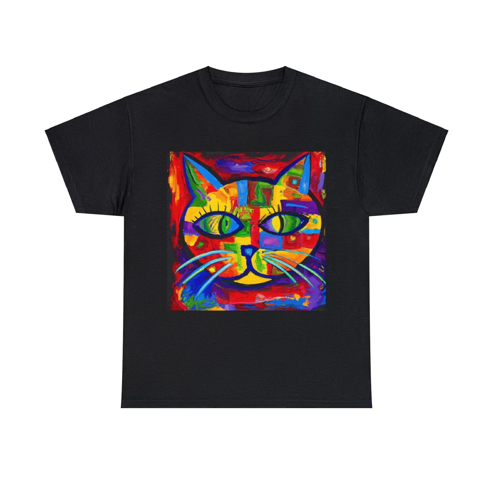 Unisex Adult T Shirt Colorful Abstract Cat Painting Artwork Fun Cute Trippy Tee 4XL