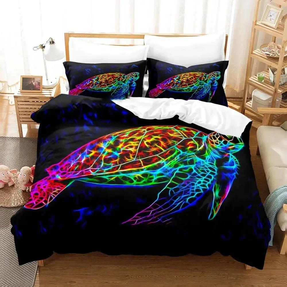 Set Copripiumino Tartaruga Marina Federe Animale Marino Tartaruga Set Biancheria da Letto Queen Twin Bambini Tessili per la Casa Mappa Corallo Copripiumino King