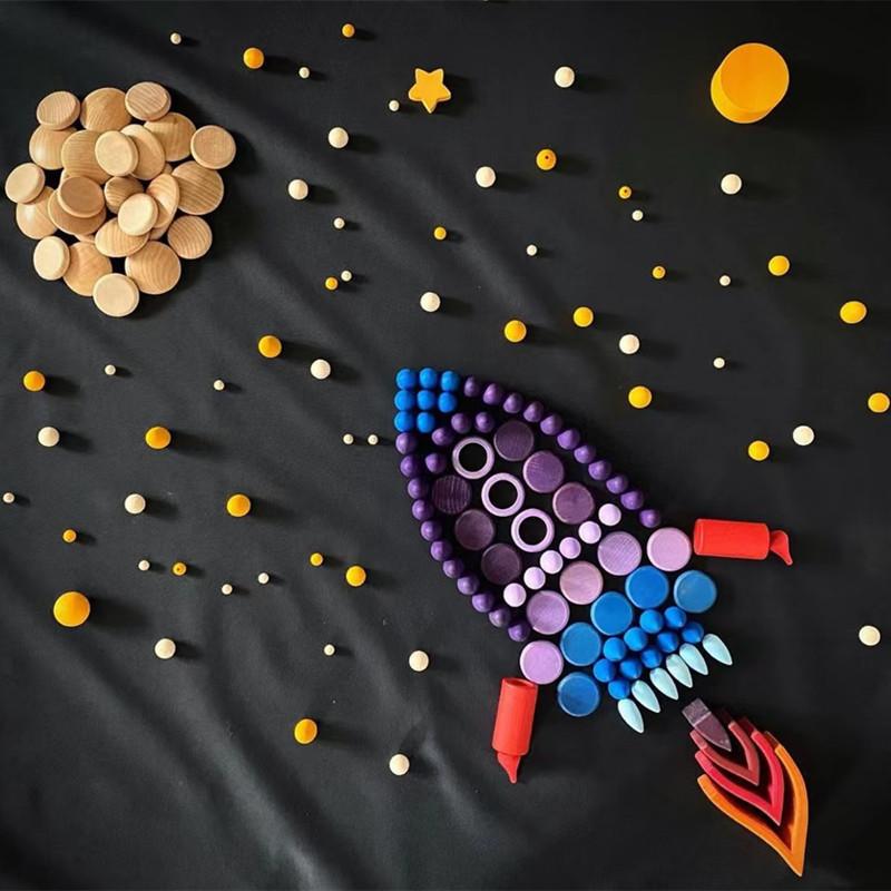 Kids Wooden Constructor Unfinished Rainbow Blocks Loose Parts Montessori Sensory Toys Droplets Cones Mushrooms Creative Blocks