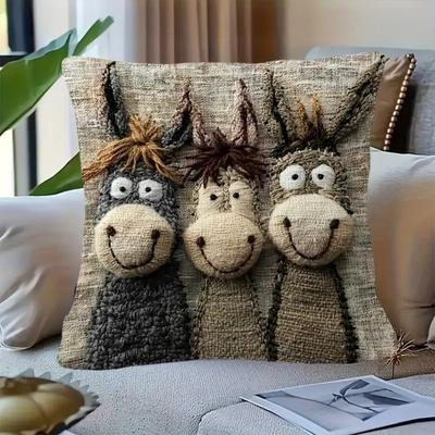 Yousheng Copricuscino Asino Cartone Animato con Cerniera Simpatico Copricuscino Animale Decorativo Copricuscino da Lancio per Auto Divano Divano Letto