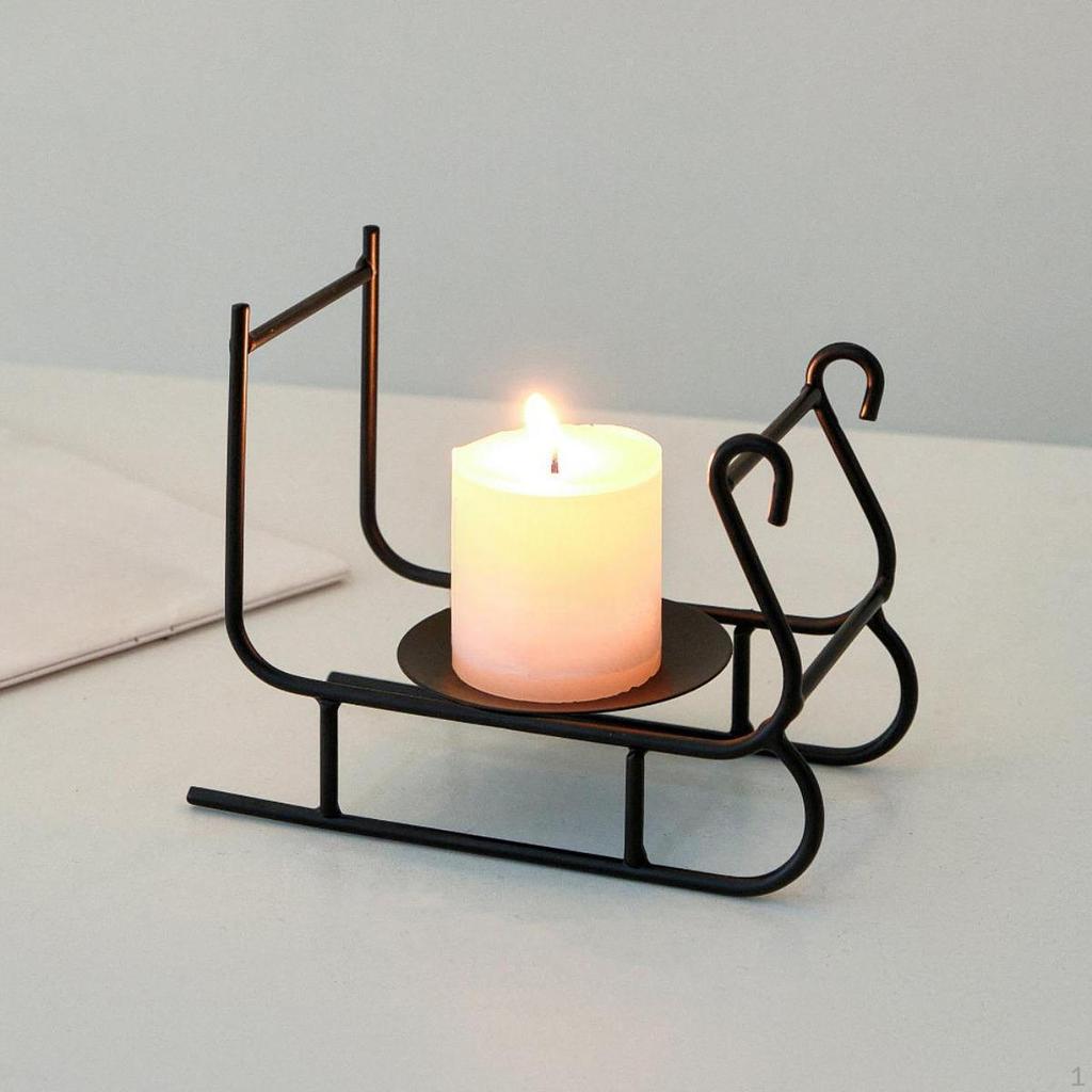 Candle Holder Tray Decor Fashion Christmas Sleigh Shape Candlestick Stand for Bedroom Drawing