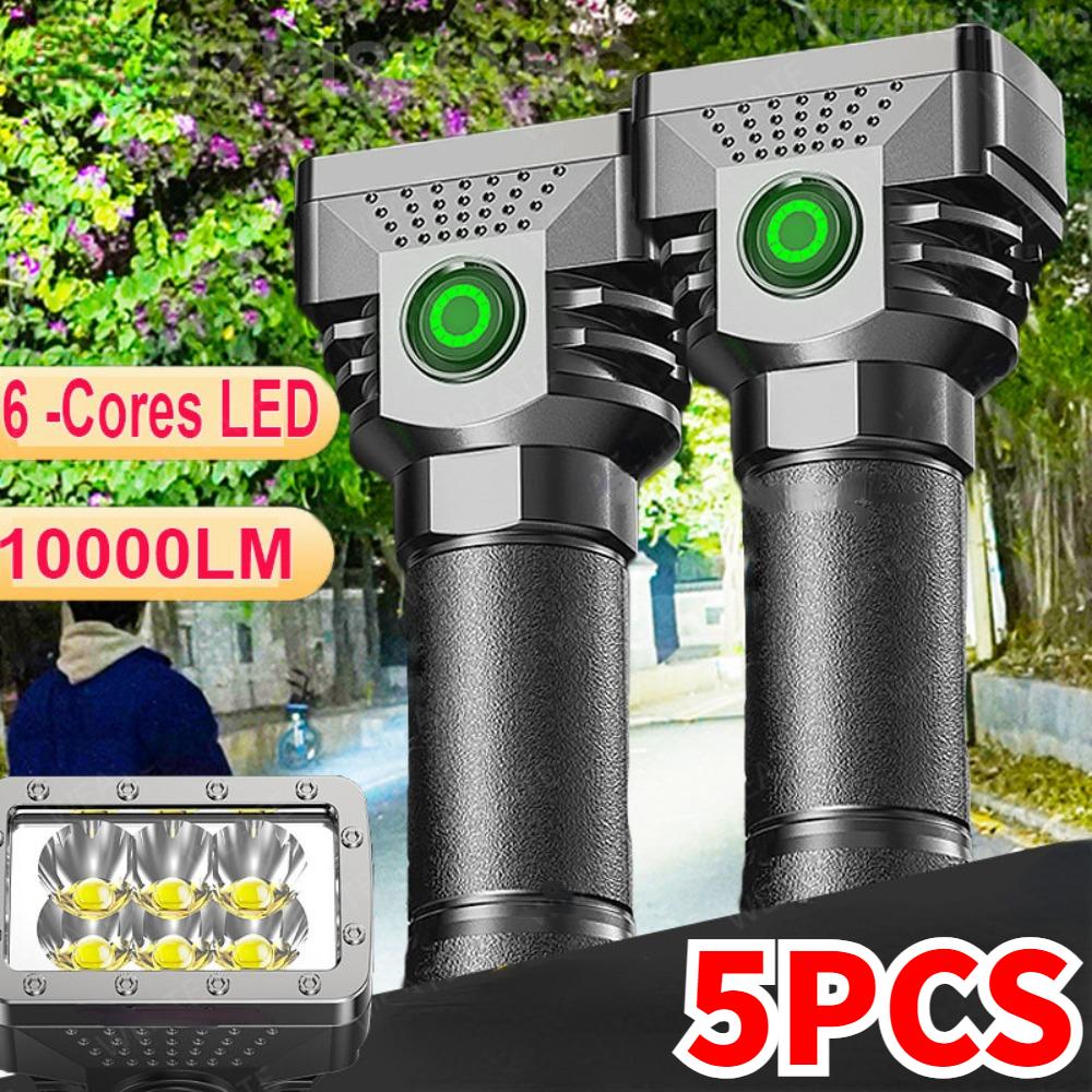 5PCS 6 LEDs Flashlight Rechargeable Mini Torch High Brightness Power Display Outdoor Lighting for Outdoor Lighting Camping Emergency