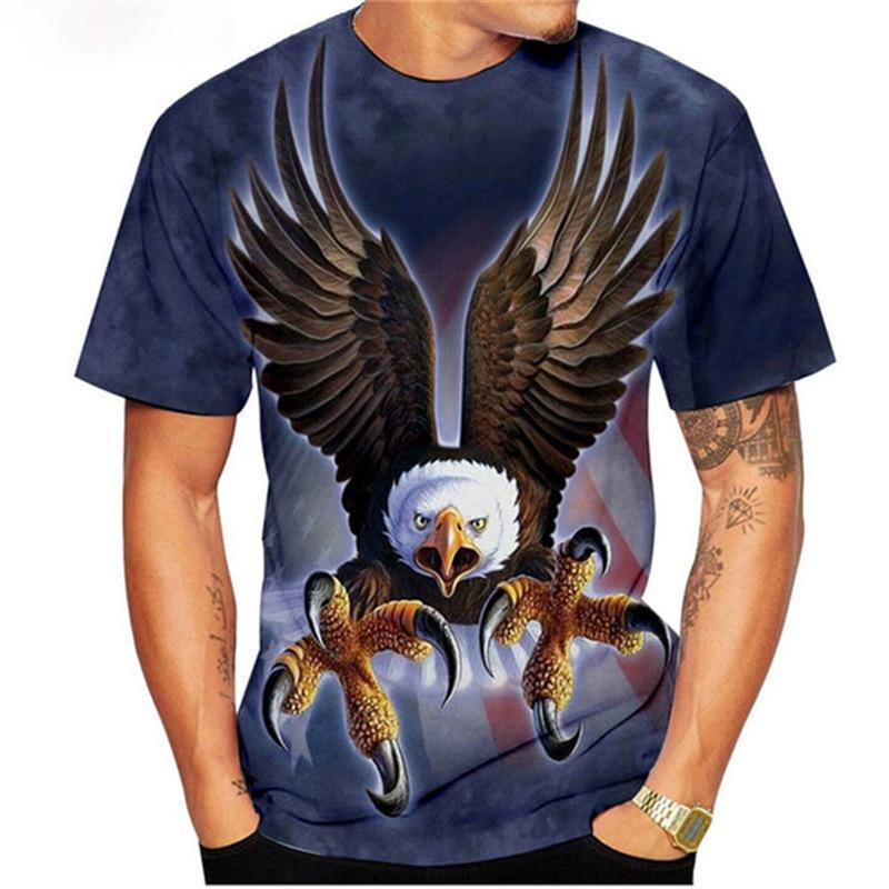 2024 Summer Men's Short Sleeved 3D Digital Printed Loose Casual White Eagle T-shirt Plus Size