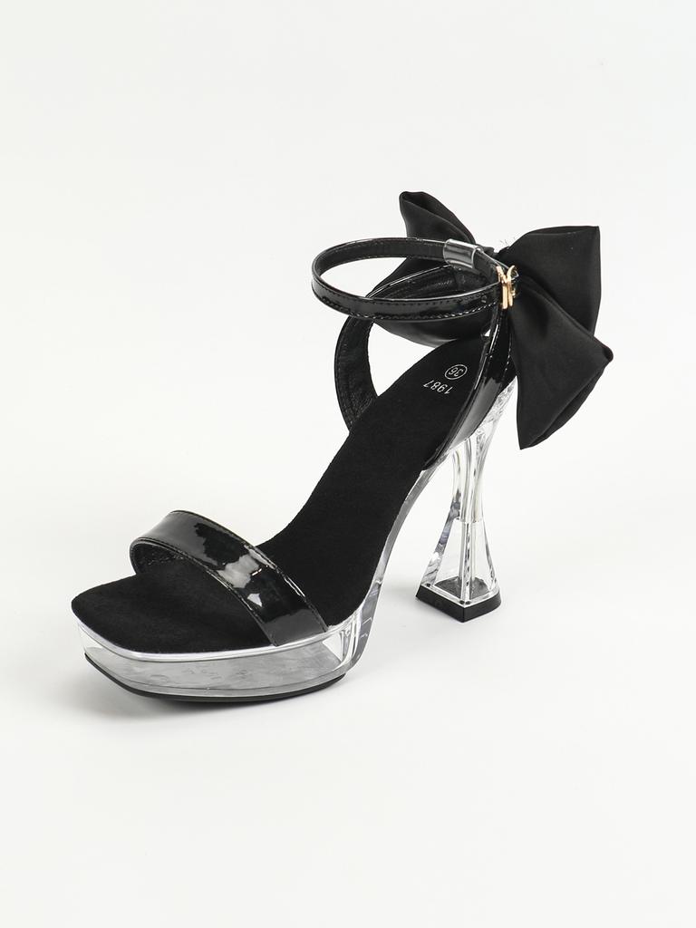 Fashion 12cm New Sexy Car Model Fashion Transparent Nightclub Thick-heeled Crystal Square Toe Anti-slip Rhinestone Sandals