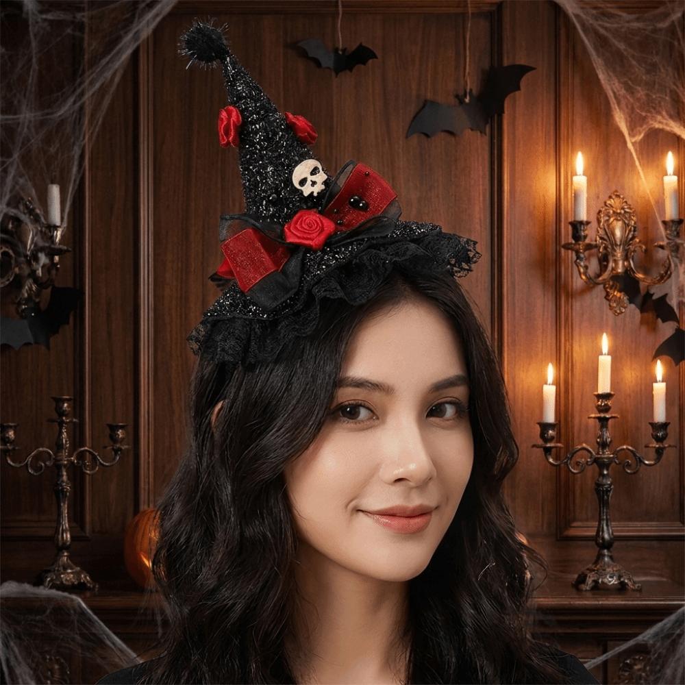 Lace Halloween Witch Hat Hair Hoop Flower Halloween Headband Cute Halloween Party Hair Band Girl