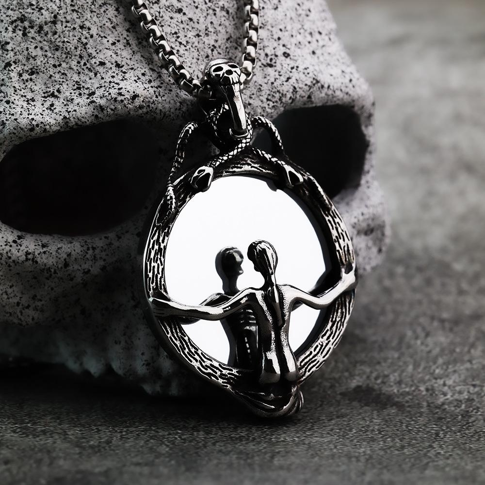 Nordic Retro Stainless Steel Men's Pendant Gothic Magic Mirror Necklace Pendant