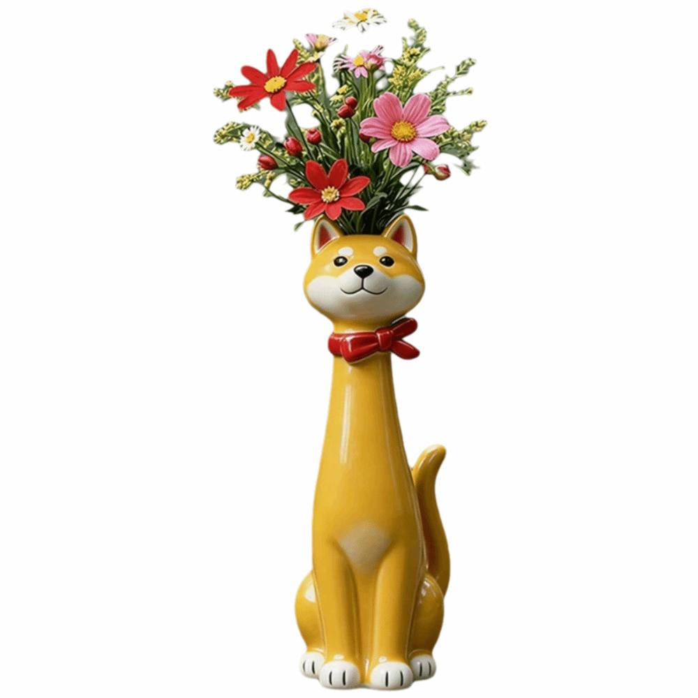 

Whimsical Dog Vase Resin Puppy Statue Creative Ornament Dog Planter Coffee Table Shiba Inu