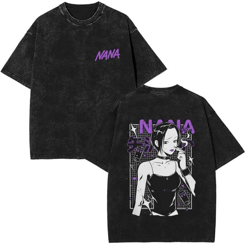Anime Nana Osaki Vintage Washed T-shirts Grunge Black Stones Y2k Streetwear 90s Cartoon Oversized Short Sleeve T Shirt Unisex