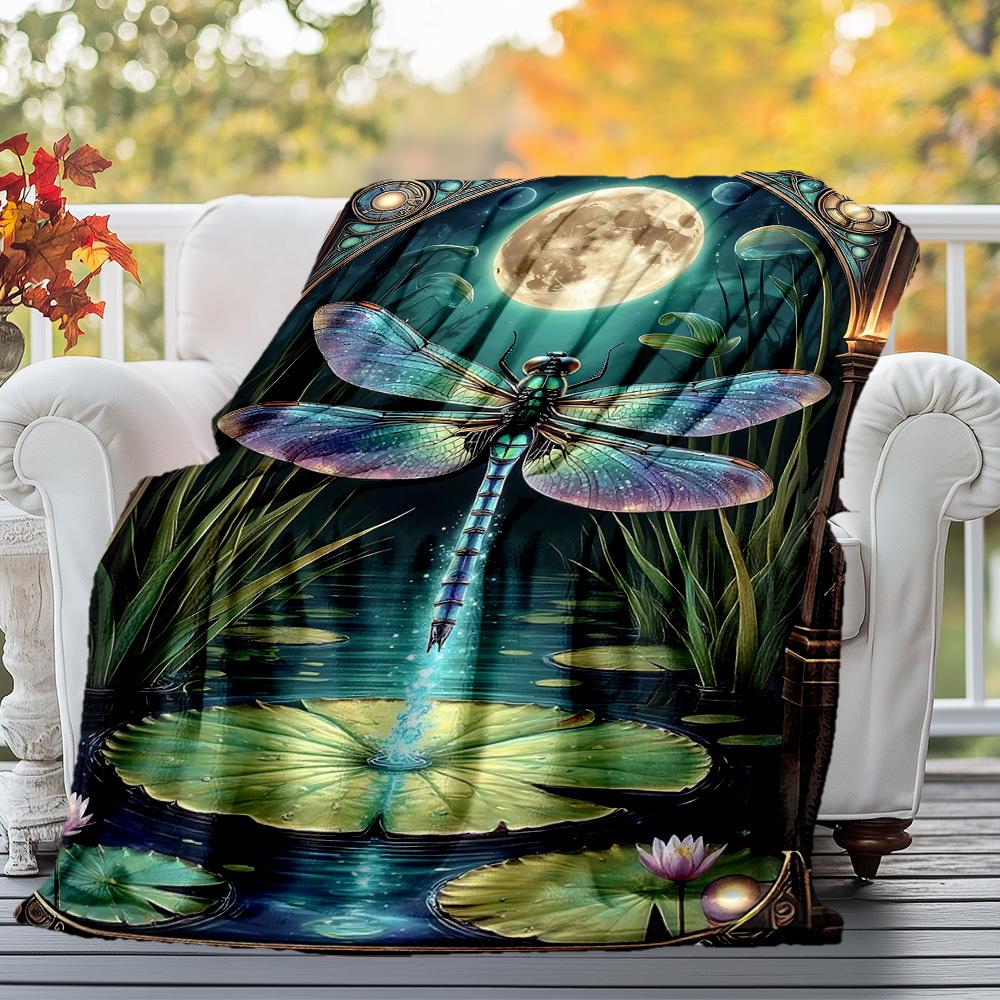1PC Dragonfly MoonlightOutdoor Flannel Blanket - Soft Plush Decor for Picnics, camping, Bedroom, Playroom, Office, or Lunch Break 1221A