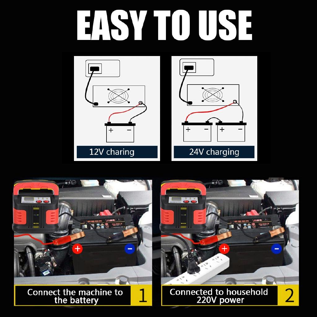 Automatic Battery Charger 12/24V Jump Starter Emergency Charger Booster Power Bank Pulse Repair Device For Car Truck