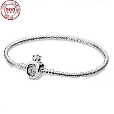 100% 925 Sterlingsilber Kronenarmband Passend für Original Armband Charm Schlangenarmband
