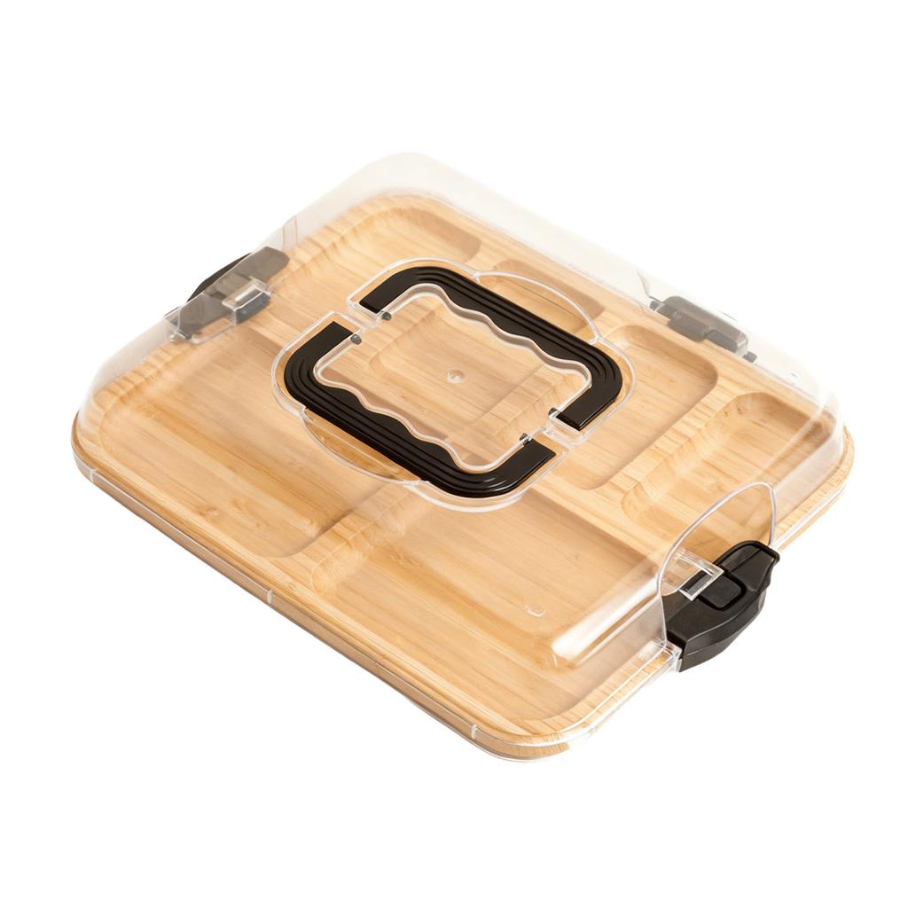 Charcuterie Board with Clear Lid Portable Travel Cheese Board Charcuterie Box Cutting Board 6 Compartments for Kitchen